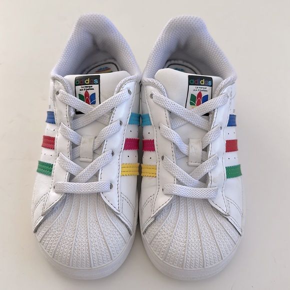 Adidas Kids White Rainbow Stripe Superstar Sneakers - Picture 2 of 10